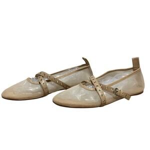 Vimisaoi Womens 8.5 Beige Mesh Ballet Flats Round Closed Toe Buckle Strap Shoes